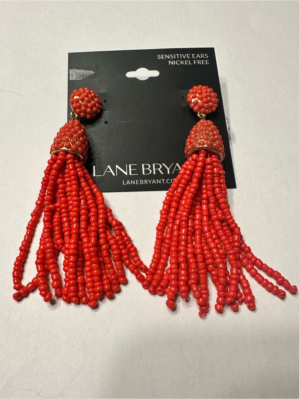 Lane Bryant Coral-Red Beaded Tassel Drop Earrings